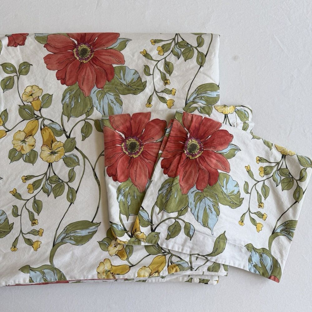 Pottery Barn Sophia FLORAL Full/ Queen Duvet Cover Set 2 Standard Shams Organic